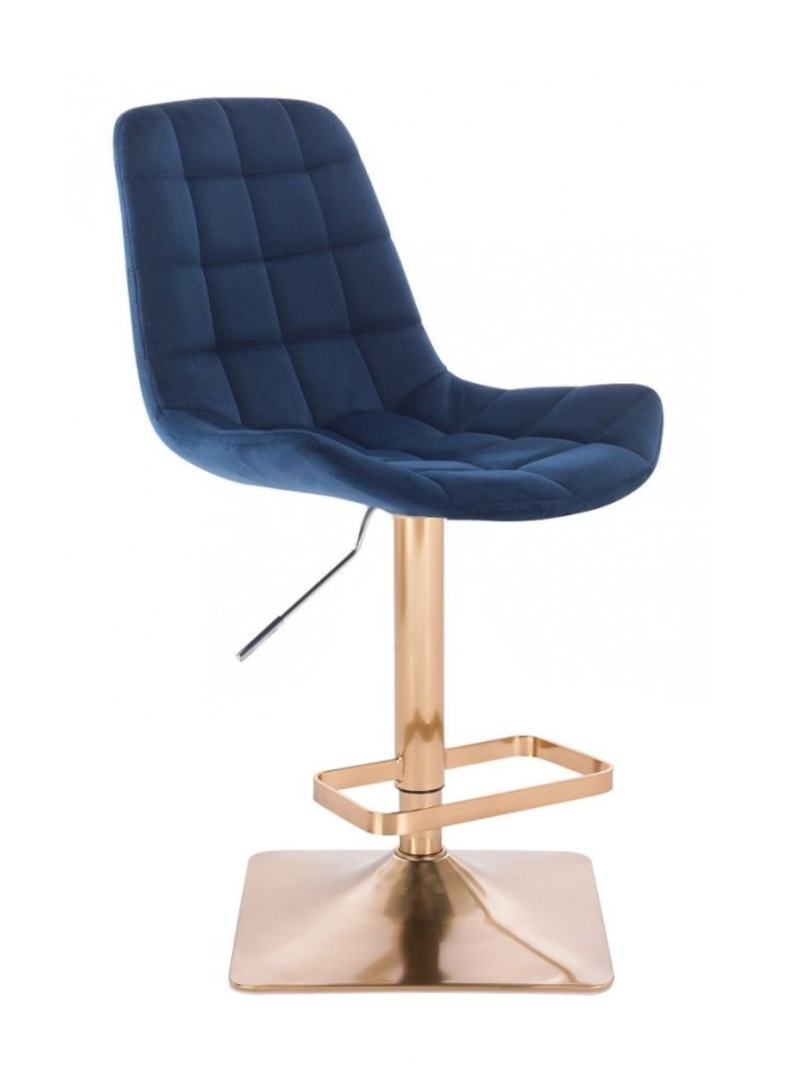 LuxuryForm Barová židle PARIS VELUR na zlaté hranaté podstavě - modrá
