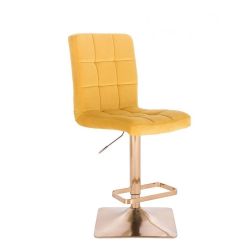 Barová židle TOLEDO VELUR na zlaté hranaté podstavě - žlutá