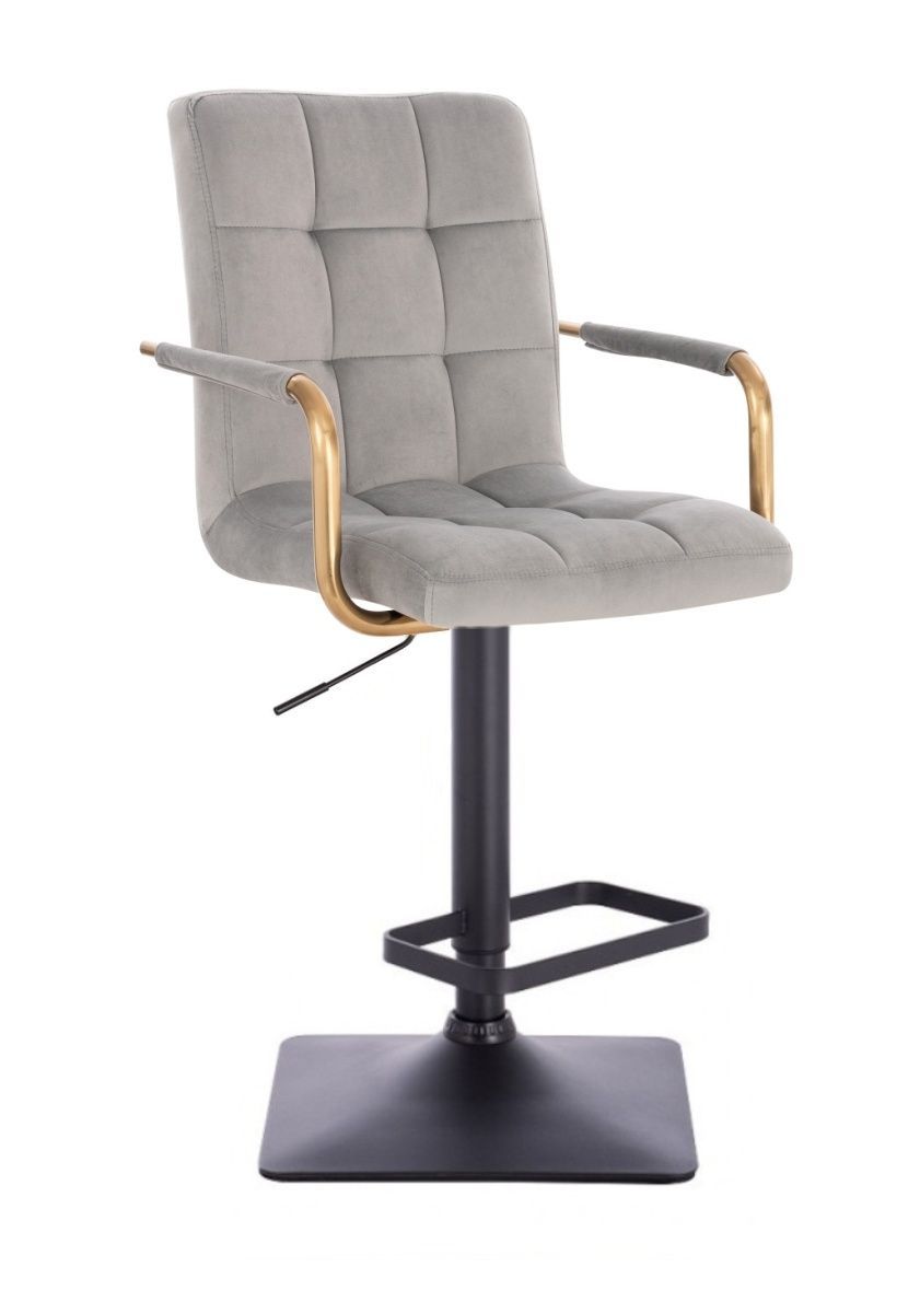 LuxuryForm Barová židle VERONA GOLD VELUR na černé hranaté základně - světle šedá