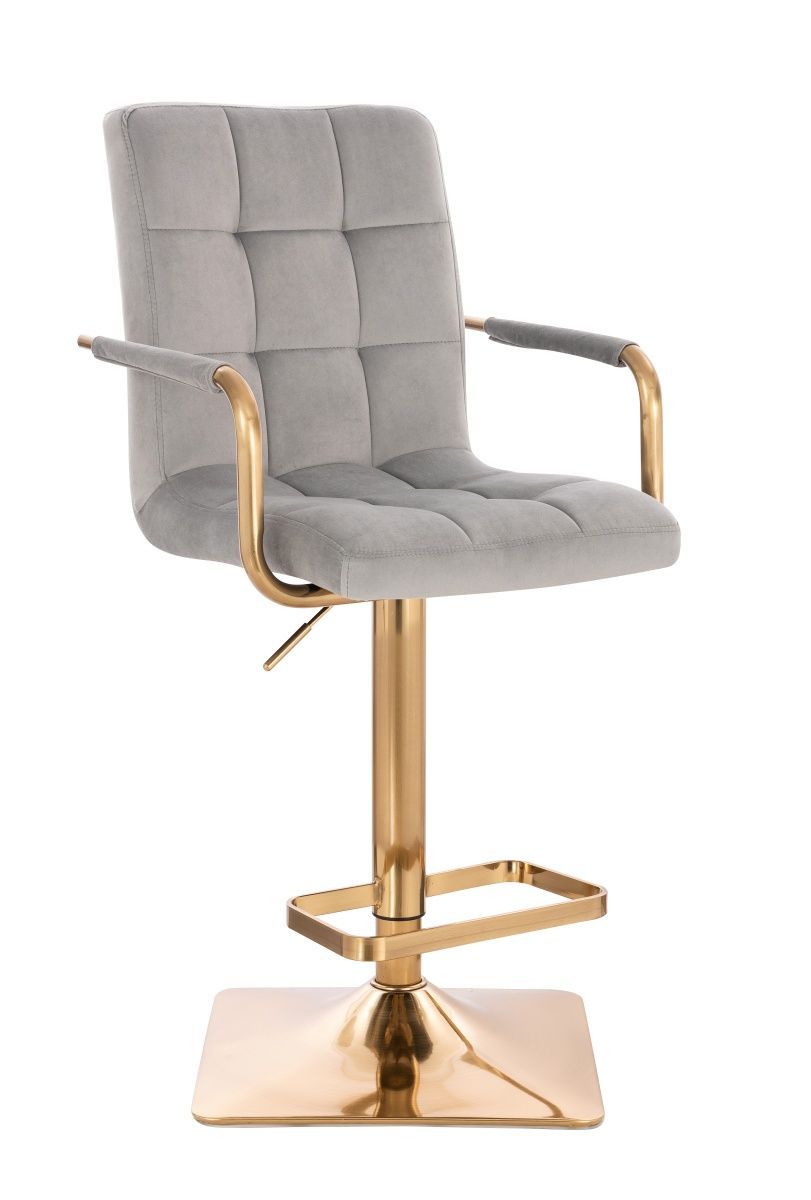 LuxuryForm Barová židle VERONA GOLD VELUR na zlaté hranaté podstavě - světle šedá