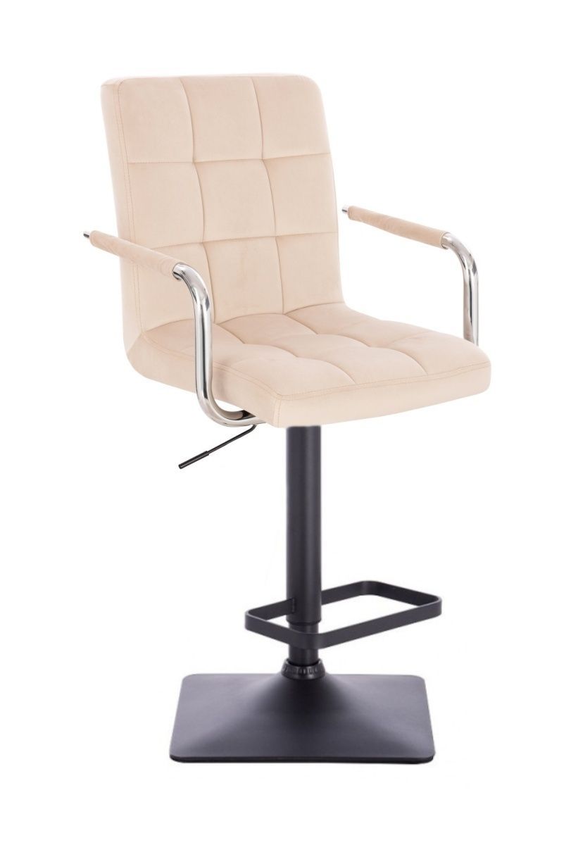 LuxuryForm Barová židle VERONA VELUR na černé hranaté základně - krémová