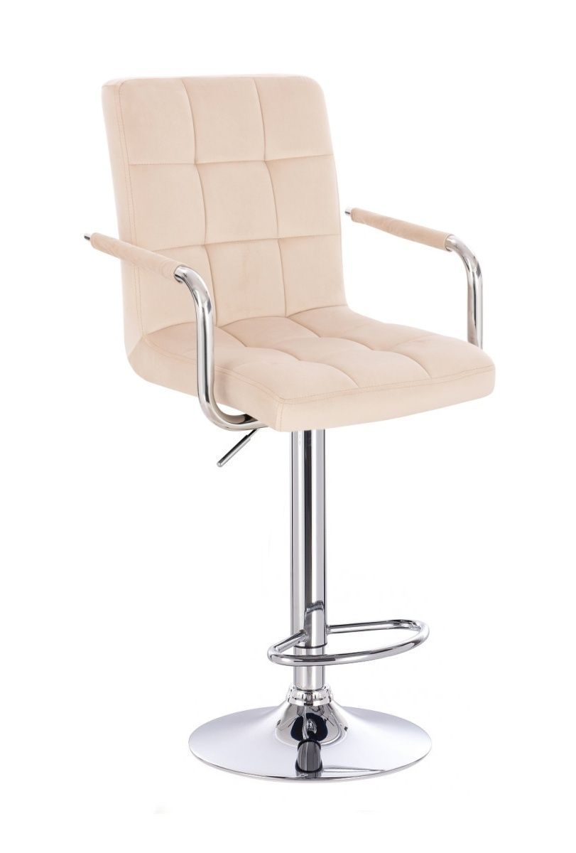 LuxuryForm Barová židle VERONA VELUR na stříbrném talíři - krémová