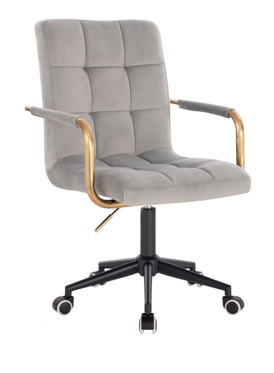 LuxuryForm Kosmetická židle VERONA GOLD VELUR na černé podstavě s kolečky - světle šedá