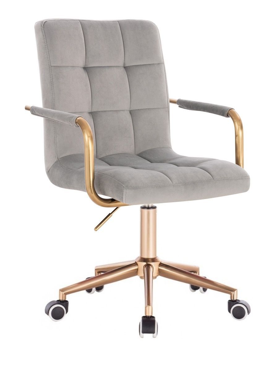 LuxuryForm Kosmetická židle VERONA GOLD VELUR na zlaté podstavě s kolečky - světle šedá
