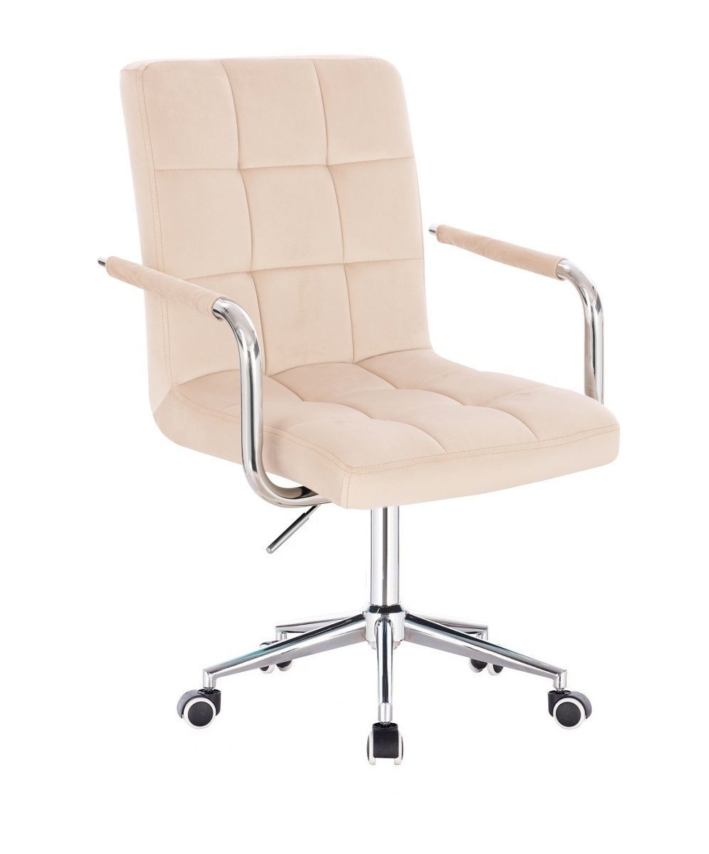 LuxuryForm Kosmetická židle VERONA VELUR na stříbrné podstavě s kolečky - krémová