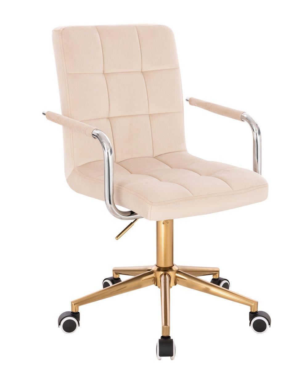 LuxuryForm Kosmetická židle VERONA VELUR na zlaté podstavě s kolečky - krémová