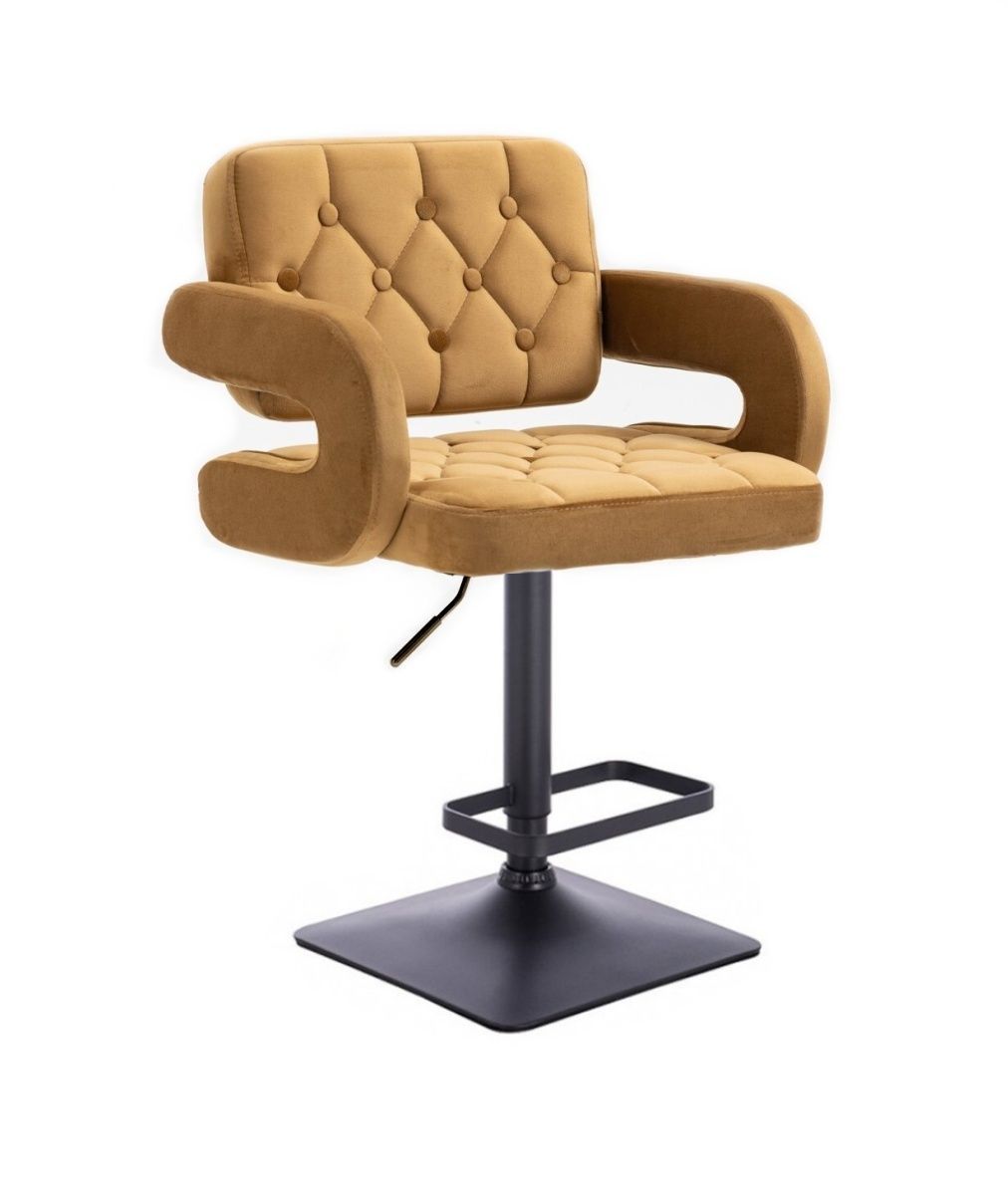 LuxuryForm Barová židle ADRIA VELUR na černé hranaté podstavě - hnědá