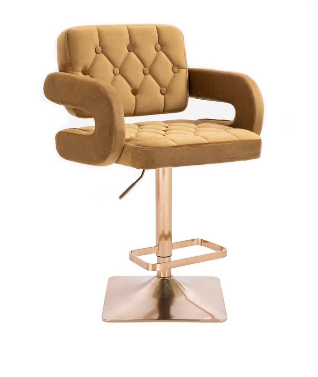LuxuryForm Barová židle ADRIA VELUR na zlaté hranaté podstavě - hnědá