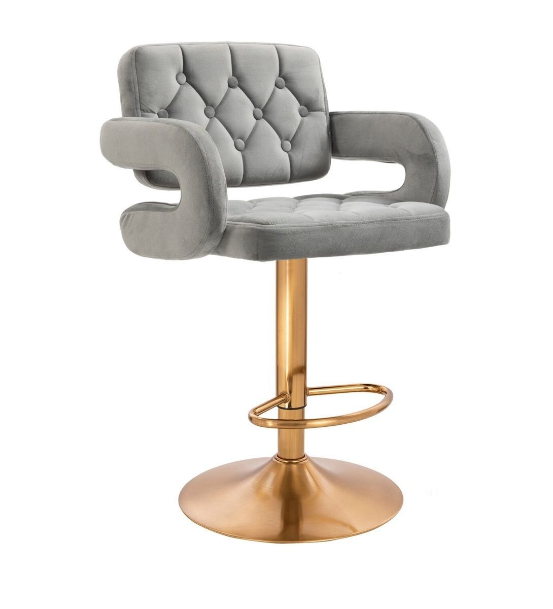 LuxuryForm Barová židle ADRIA VELUR na zlatém talíři - šedá