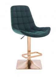 Barová židle PARIS VELUR na zlaté hranaté podstavě - zelená