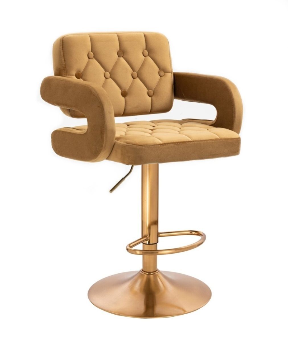 LuxuryForm Barová židle ADRIA VELUR na zlatém talíři - hnědá